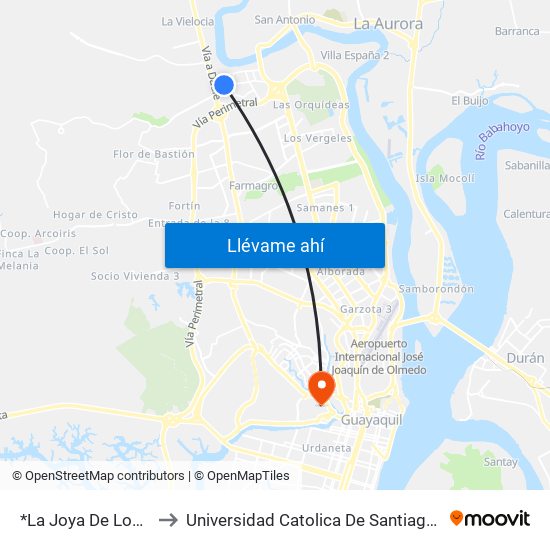 *La Joya De Los Sachas to Universidad Catolica De Santiago De Guayaquil map