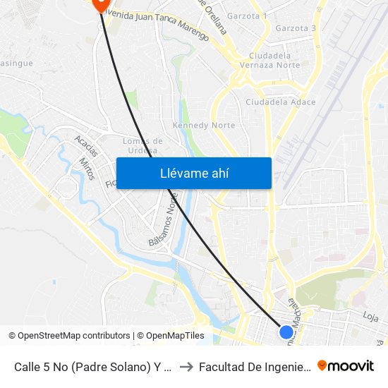 Calle 5 No (Padre Solano) Y  Avenida 2 No (Antepara) to Facultad De Ingeniería Industrial (Ug) map