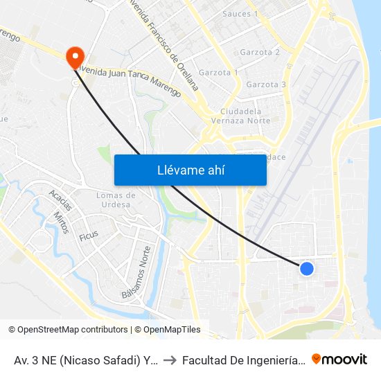 Av. 3 NE (Nicaso Safadi) Y 6 Pasaje 11a NE to Facultad De Ingeniería Industrial (Ug) map