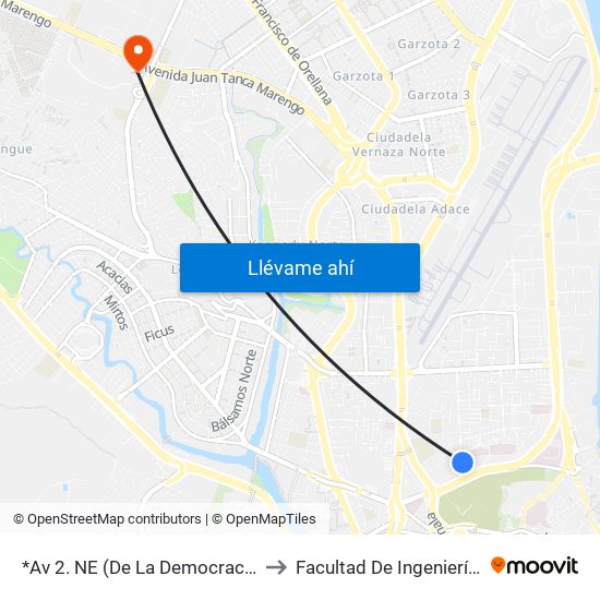 *Av 2. NE (De La Democracia)  Y Callejon 10 NE to Facultad De Ingeniería Industrial (Ug) map