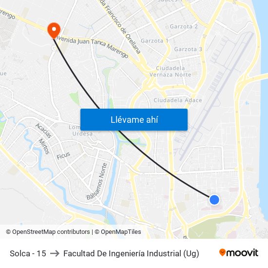 Solca - 15 to Facultad De Ingeniería Industrial (Ug) map