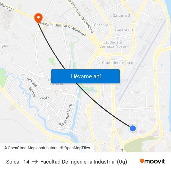 Solca - 14 to Facultad De Ingeniería Industrial (Ug) map