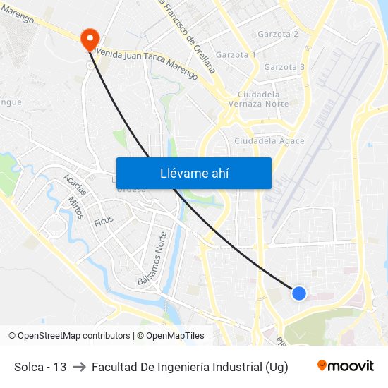 Solca - 13 to Facultad De Ingeniería Industrial (Ug) map