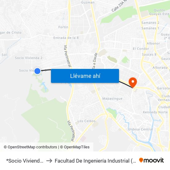 *Socio Vivienda * to Facultad De Ingeniería Industrial (Ug) map