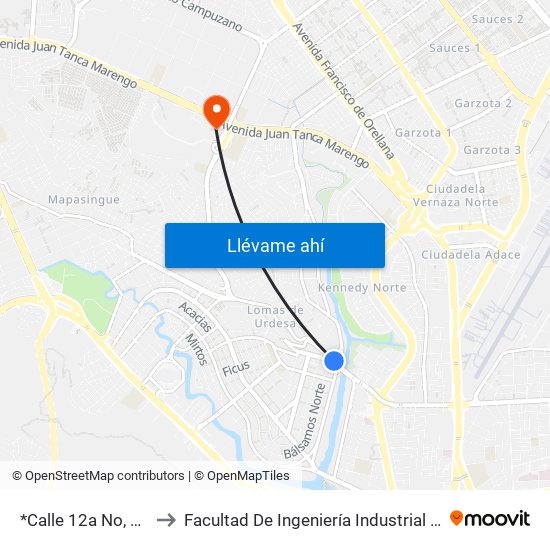 *Calle 12a No, 107 to Facultad De Ingeniería Industrial (Ug) map
