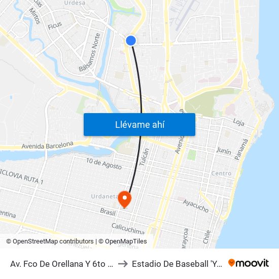 Av. Fco De Orellana  Y  6to Pasaje 9 No to Estadio De Baseball 'Yeyo Uraga"" map