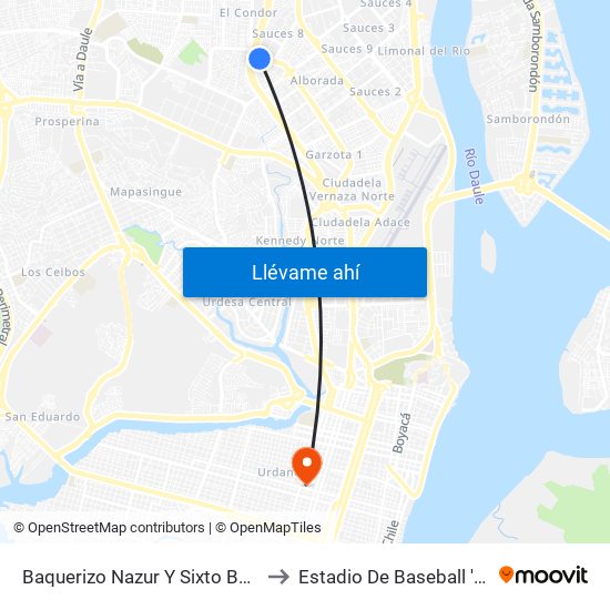 Baquerizo Nazur Y Sixto Bernal (Av. 1 Ne) to Estadio De Baseball 'Yeyo Uraga"" map