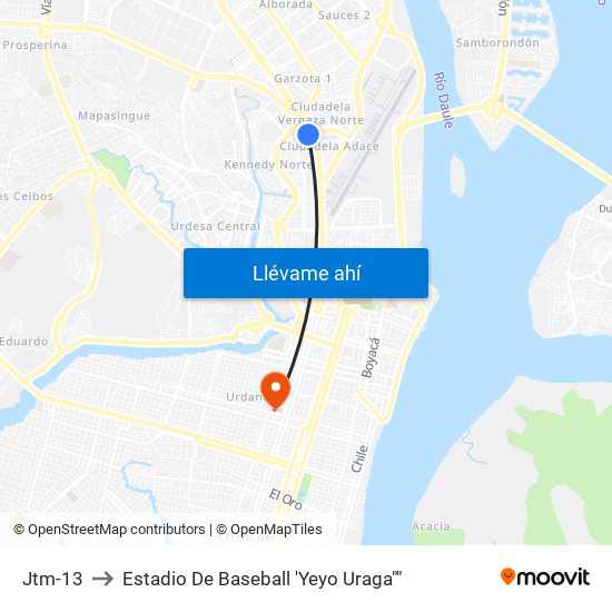 Jtm-13 to Estadio De Baseball 'Yeyo Uraga"" map