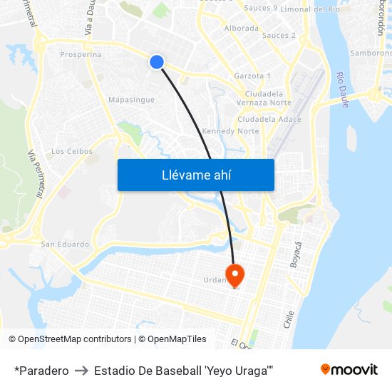 *Paradero to Estadio De Baseball 'Yeyo Uraga"" map