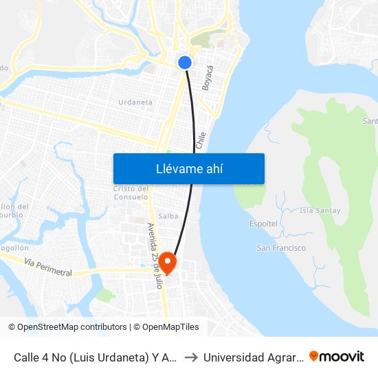 Calle 4 No (Luis Urdaneta) Y  Avenida 2 No (Antepara) to Universidad Agraria Del Ecuador map