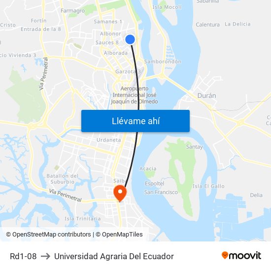 Rd1-08 to Universidad Agraria Del Ecuador map