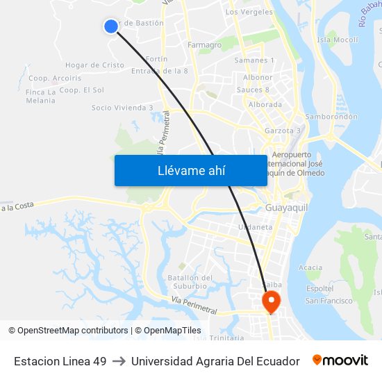 Estacion Linea 49 to Universidad Agraria Del Ecuador map