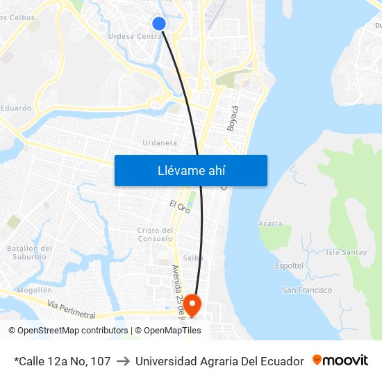 *Calle 12a No, 107 to Universidad Agraria Del Ecuador map