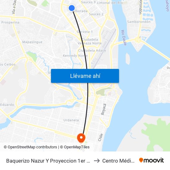 Baquerizo Nazur   Y  Proyeccion 1er Callejon 18 NE to Centro Médico Serli map