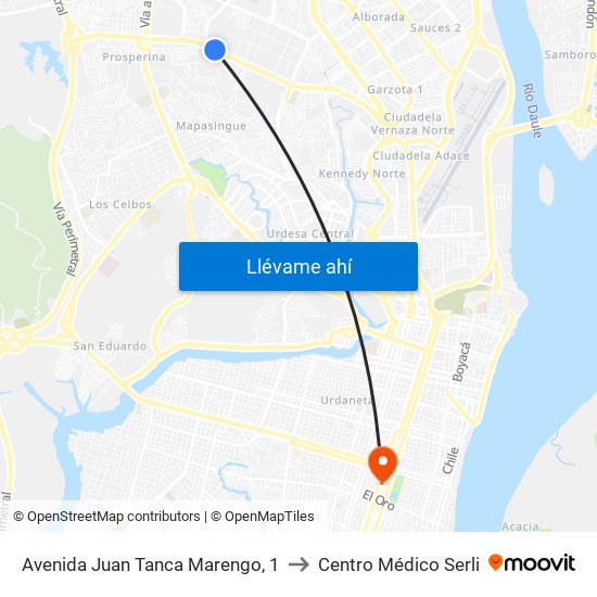 Avenida Juan Tanca Marengo, 1 to Centro Médico Serli map