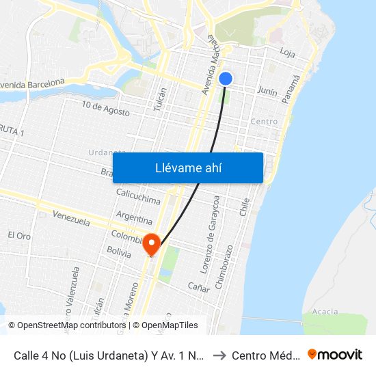 Calle 4 No (Luis Urdaneta) Y Av. 1 No (Pedro Moncayo) to Centro Médico Serli map