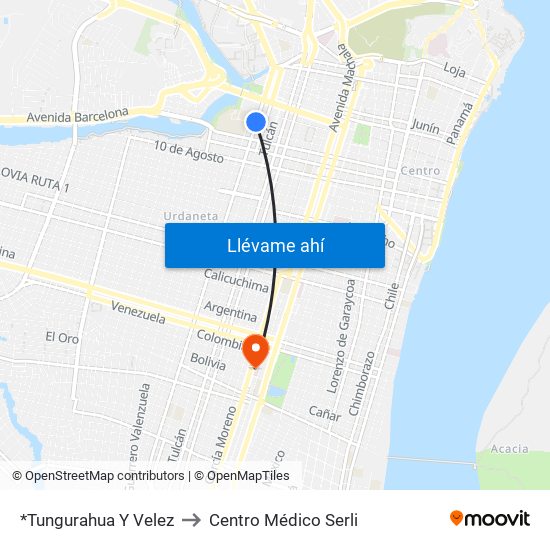 *Tungurahua Y Velez to Centro Médico Serli map