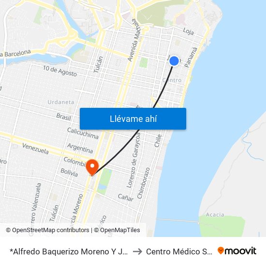 *Alfredo Baquerizo Moreno Y Junín to Centro Médico Serli map