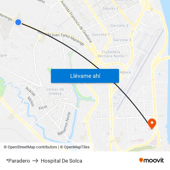 *Paradero to Hospital De Solca map