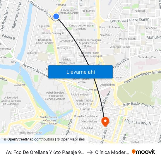 Av. Fco De Orellana  Y  6to Pasaje 9 No to Clínica Moderna map