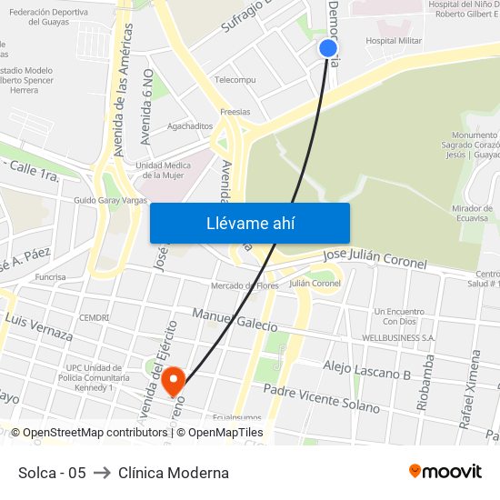 Solca - 05 to Clínica Moderna map