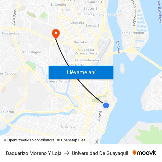 Baquerizo Moreno Y Loja to Universidad De Guayaquil map