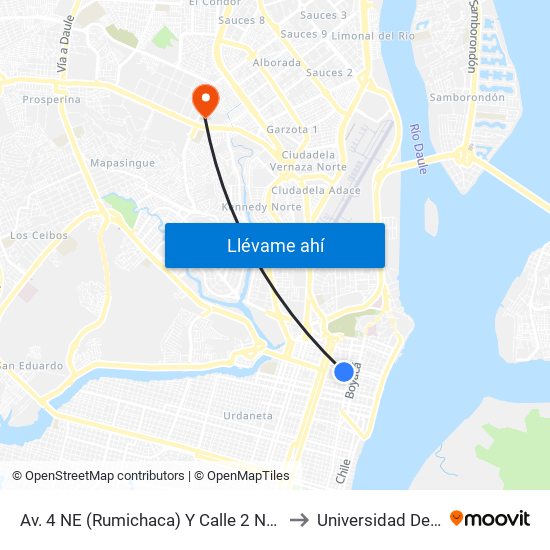 Av. 4 NE (Rumichaca)  Y Calle 2 NE  (Victor M. Rendon) to Universidad De Guayaquil map