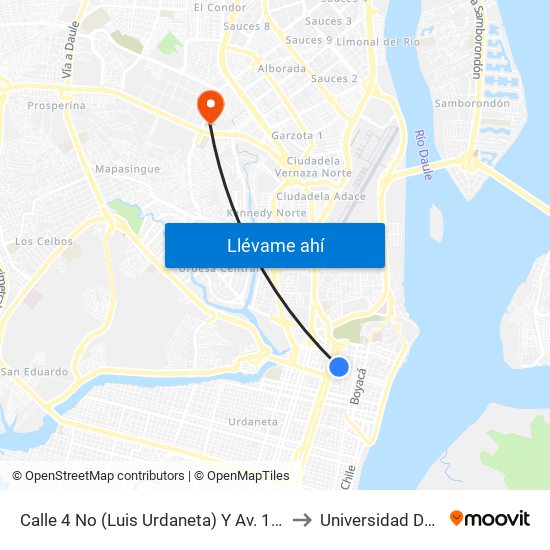 Calle 4 No (Luis Urdaneta) Y Av. 1 No (Pedro Moncayo) to Universidad De Guayaquil map