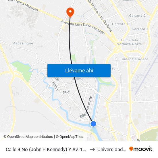 Calle 9 No (John F. Kennedy) Y Av. 10 No (Fortunato Safadi) (Guayarte) to Universidad De Guayaquil map