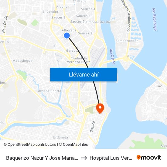 Baquerizo Nazur  Y Jose Maria Egas to Hospital Luis Vernaza map