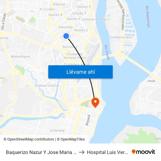 Baquerizo Nazur  Y  Jose Maria Roura to Hospital Luis Vernaza map