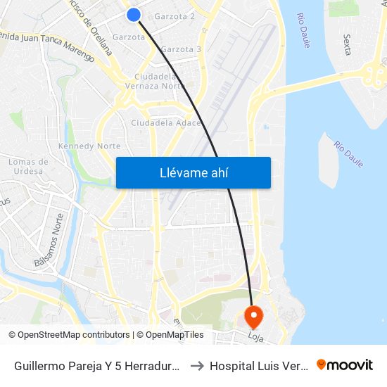 Guillermo Pareja Y  5 Herradura 2 N-E to Hospital Luis Vernaza map