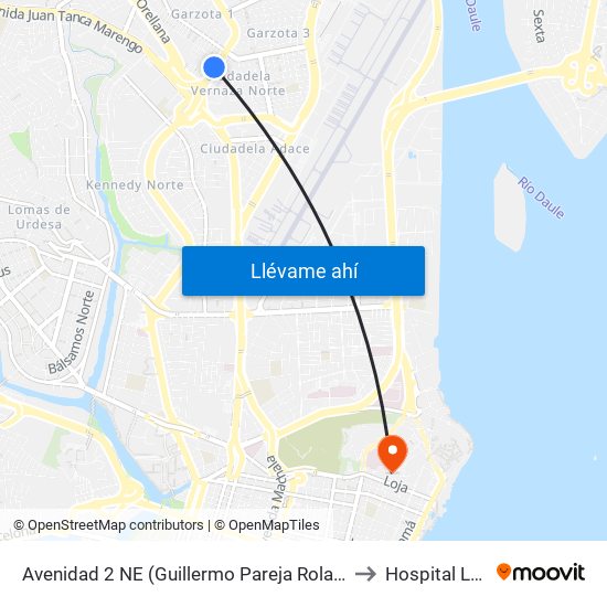 Avenidad 2 NE (Guillermo Pareja Rolando) Y 9no Pasaje 1 NE (N172) to Hospital Luis Vernaza map