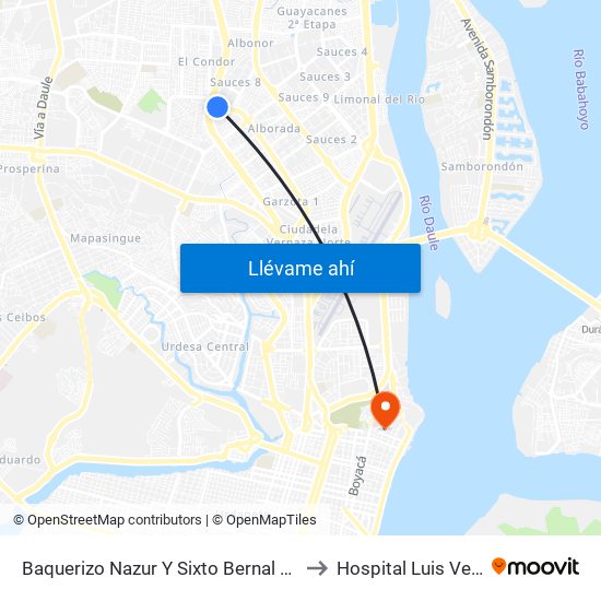 Baquerizo Nazur Y Sixto Bernal (Av. 1 Ne) to Hospital Luis Vernaza map