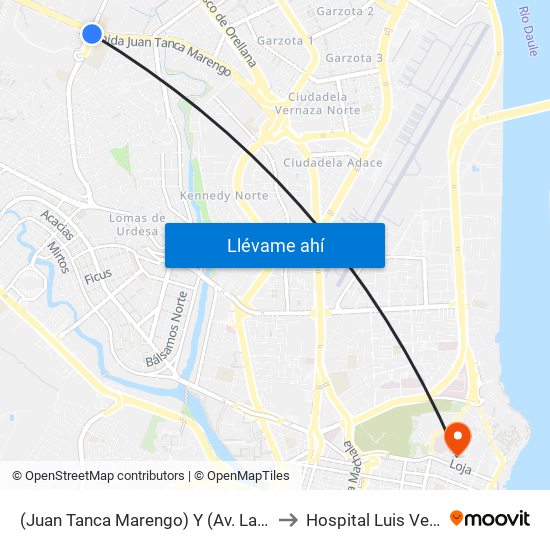 (Juan Tanca Marengo) Y (Av. Las Aguas) to Hospital Luis Vernaza map