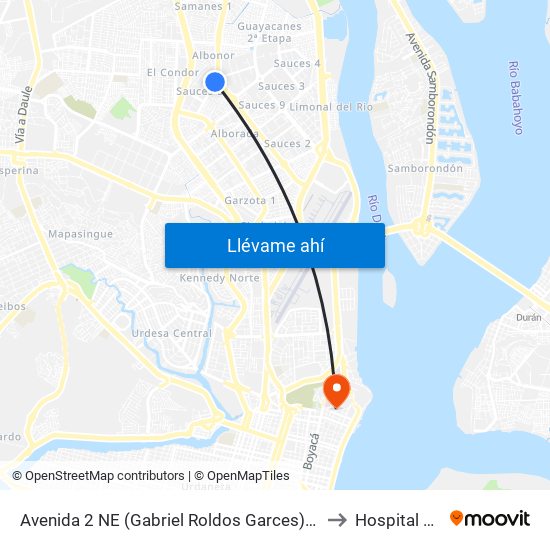 Avenida 2 NE (Gabriel Roldos Garces) Y Avenida 3 NE (Isidro Ayora Cuev)A to Hospital Luis Vernaza map