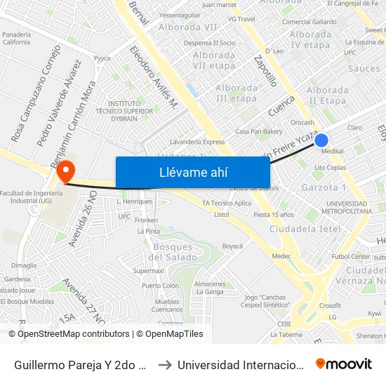 Guillermo Pareja Y  2do Callejon 15e N-E to Universidad Internacional Del Ecuador map