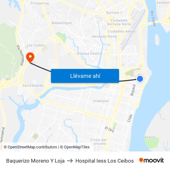 Baquerizo Moreno Y Loja to Hospital Iess Los Ceibos map