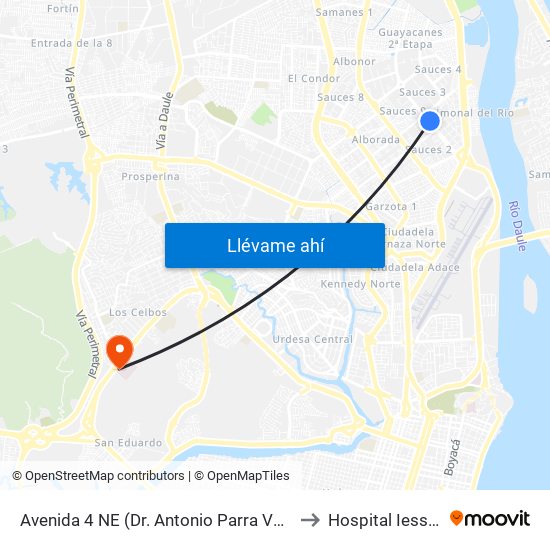 Avenida 4 NE (Dr. Antonio Parra Velasco) Y 4to Callejon 16a to Hospital Iess Los Ceibos map