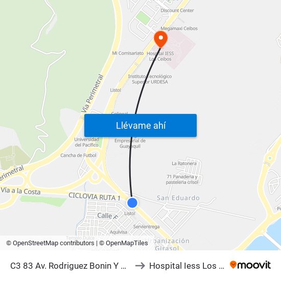 C3 83 Av. Rodriguez Bonin Y Calle 2a So to Hospital Iess Los Ceibos map