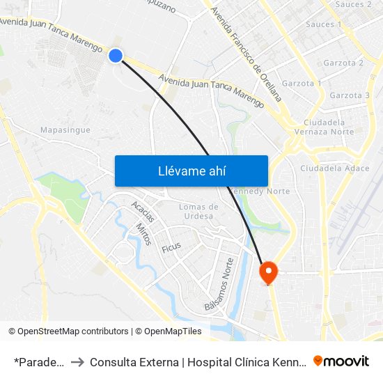 *Paradero to Consulta Externa | Hospital Clínica Kennedy map