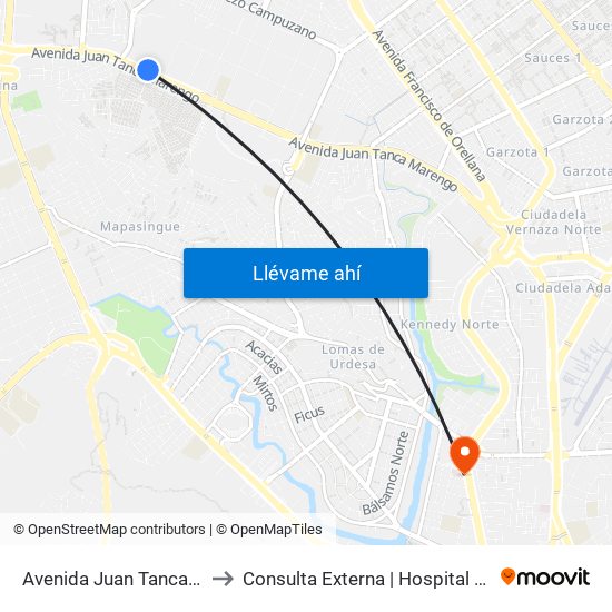 Avenida Juan Tanca Marengo, 1 to Consulta Externa | Hospital Clínica Kennedy map