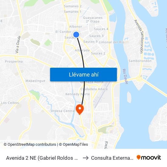 Avenida 2 NE (Gabriel Roldos Garces) Y Avenida 3 NE (Isidro Ayora Cuev)A to Consulta Externa | Hospital Clínica Kennedy map