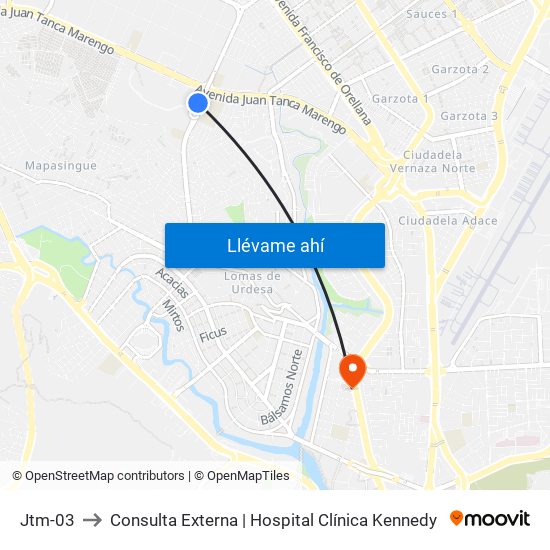 Jtm-03 to Consulta Externa | Hospital Clínica Kennedy map
