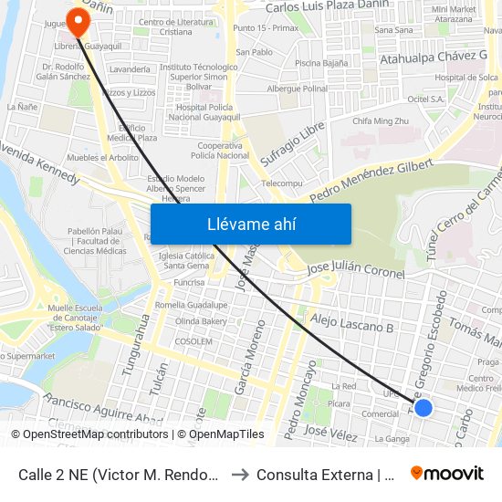 Calle 2 NE (Victor M. Rendon)  Y Av. 8 NE  (Baquerizo Moreno) to Consulta Externa | Hospital Clínica Kennedy map