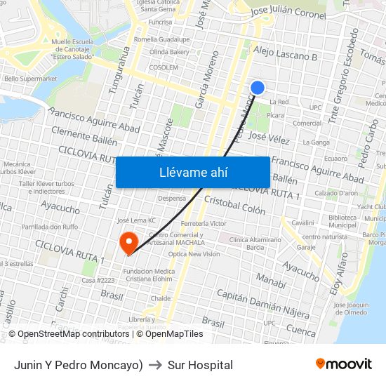Junin Y Pedro Moncayo) to Sur Hospital map