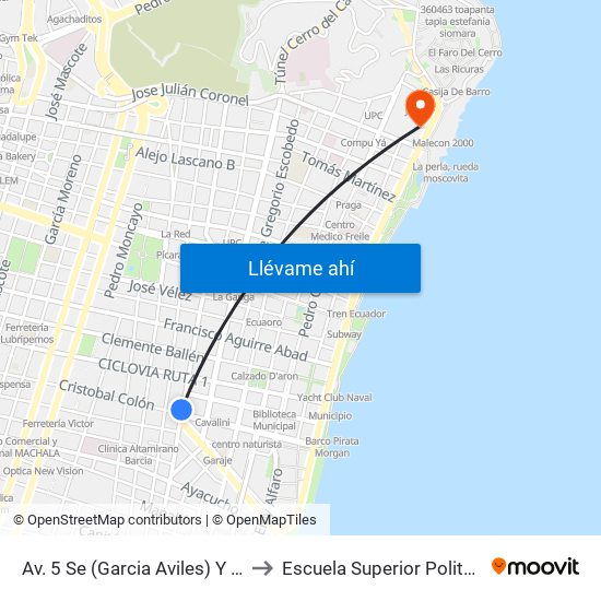 Av. 5 Se (Garcia Aviles)  Y Calle 8 Se (Colon) to Escuela Superior Politecnica Del Litoral map