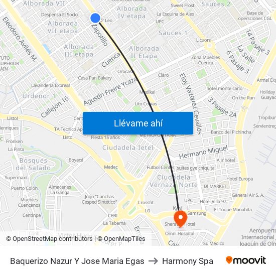 Baquerizo Nazur  Y Jose Maria Egas to Harmony Spa map