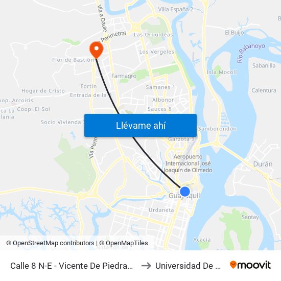 Calle 8 N-E - Vicente De Piedrahita Carbo, 610 to Universidad De Guayaquil map