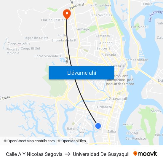 Calle A Y Nicolas Segovia to Universidad De Guayaquil map